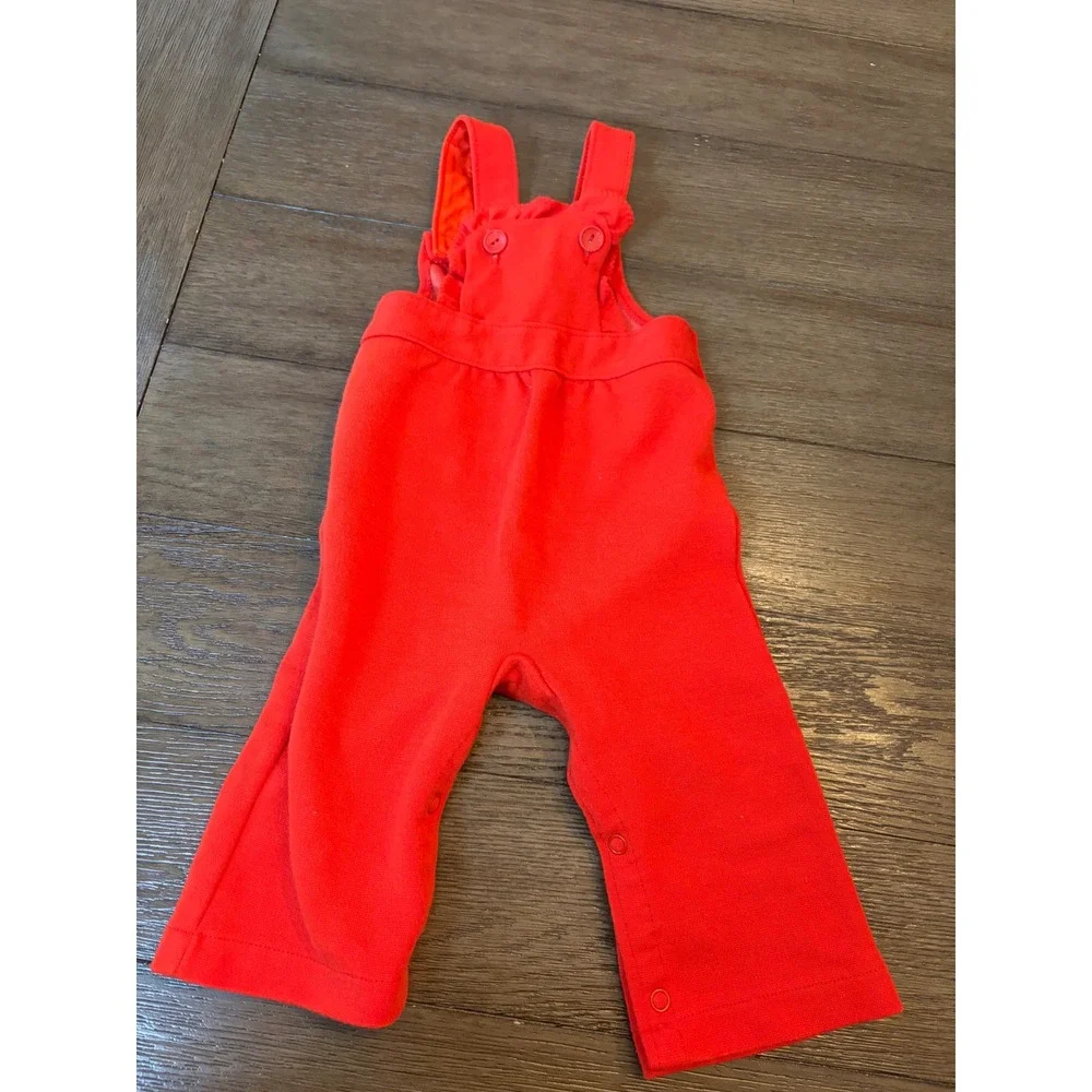 Carter's Knit Overalls Kids 12 Months Red Vintage Ruffle Snap Inseam USA Made